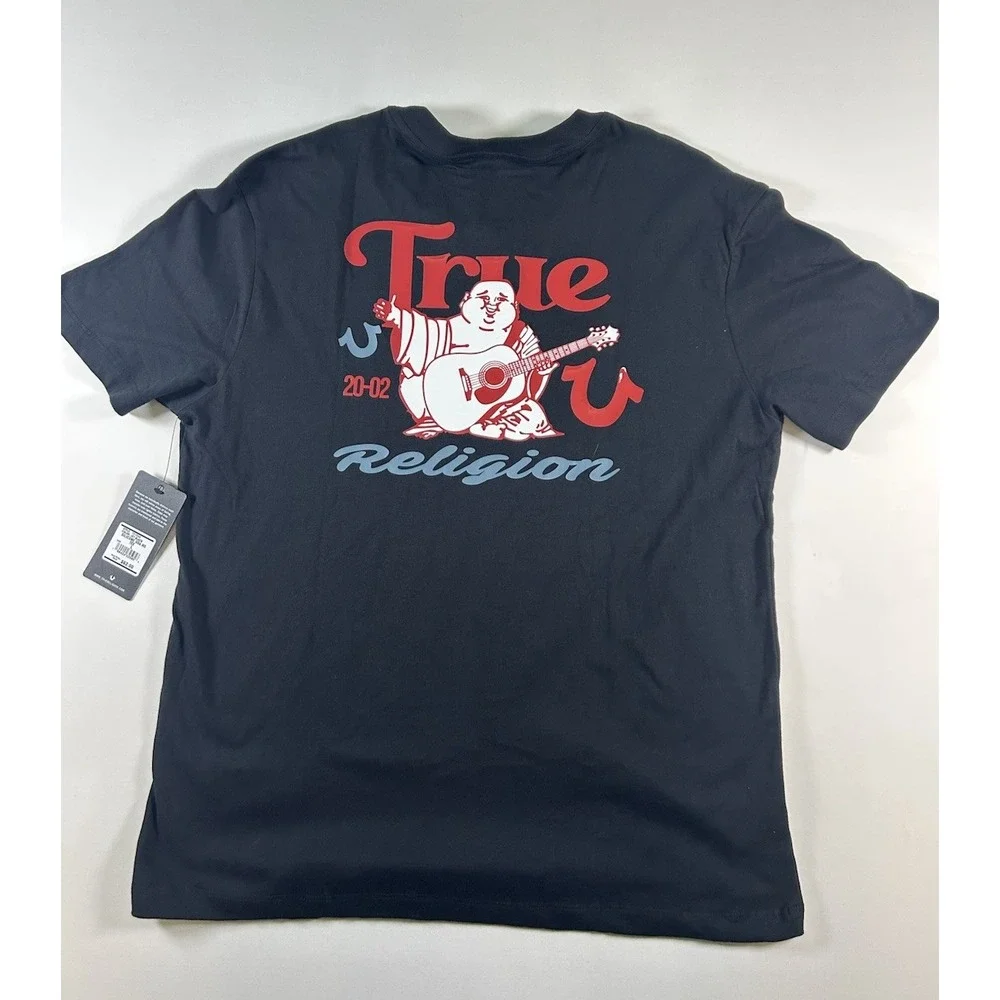 True Religion Men's Silicone USA HS T-shirt Large Jet Black 100Cotton Buddha NWT